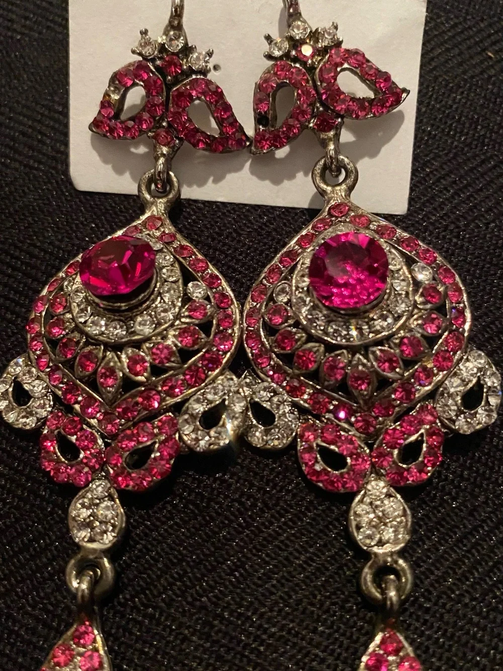 Victorian Fuchsia Crystal Diamond Gothic Chandelier Dangle Earrings